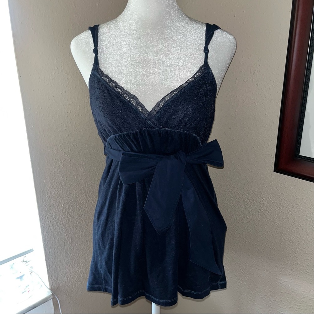 Vintage Y2K Abercrombie & Fitch 2000s Lace Trim Babydoll Tank Top with Bow